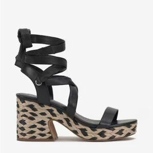 New Vince Camuto Roreka Espadrille Sandal Black White leather ankle straps 6.5